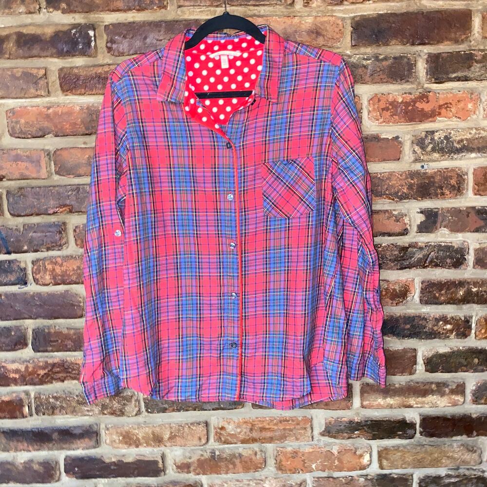 Victoria's Secret Red Blue Plaid Long Sleeve Pajama Top Women's Size Medium